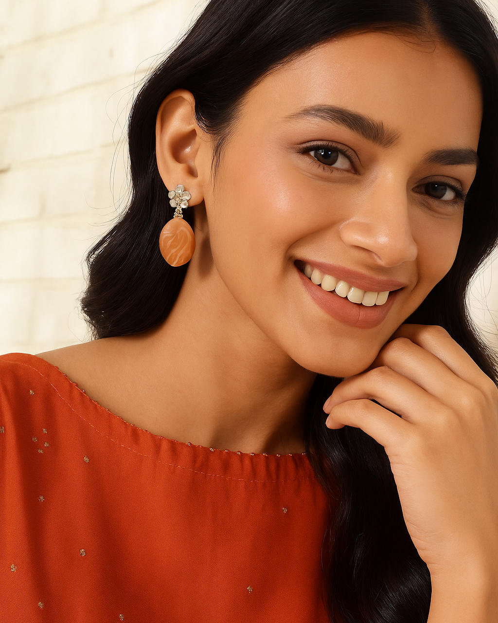 Amber Pearl Bloom Drops Earring